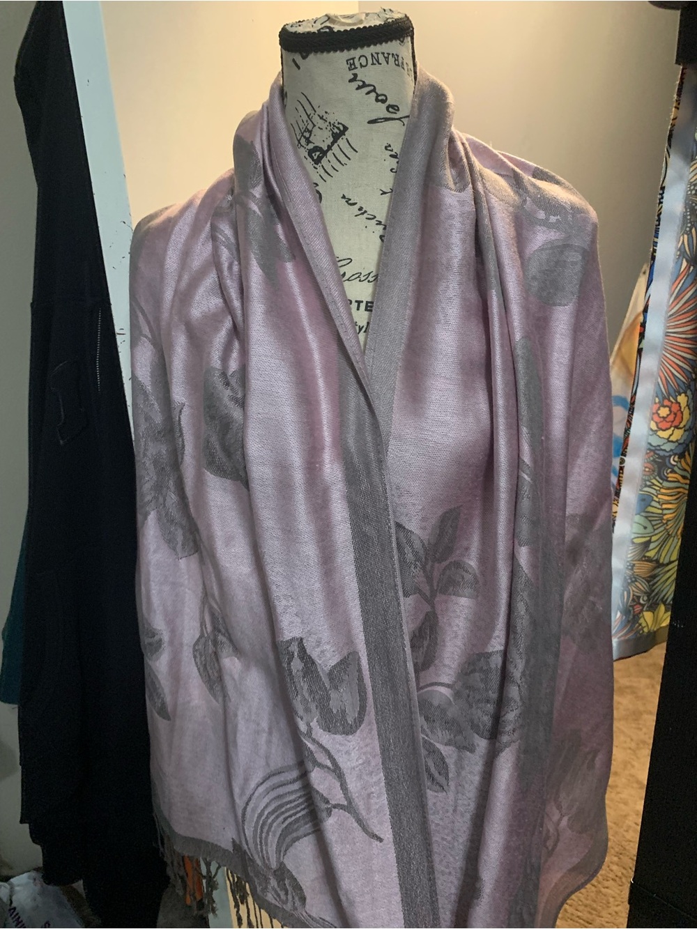 Lavender Floral Shawl Wrap - Soft Metallic Accents